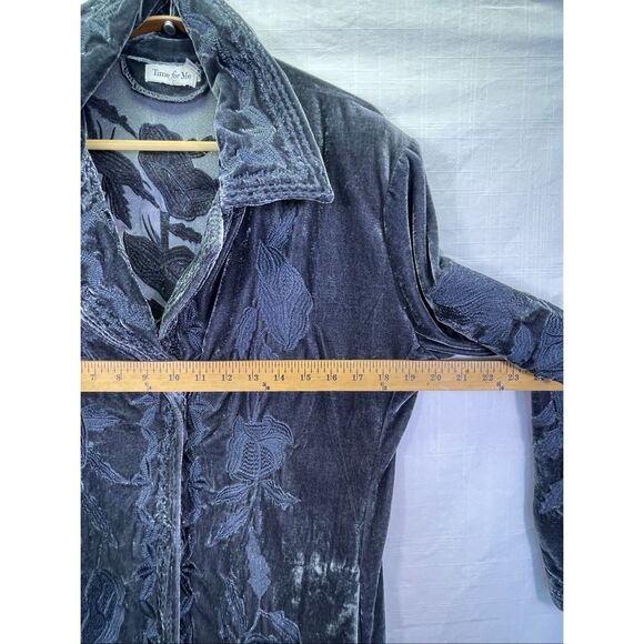 Time for Me Velvet Embroidered Floral Long Sleeve Coat Jacket Blue Large - Picture 12 of 13